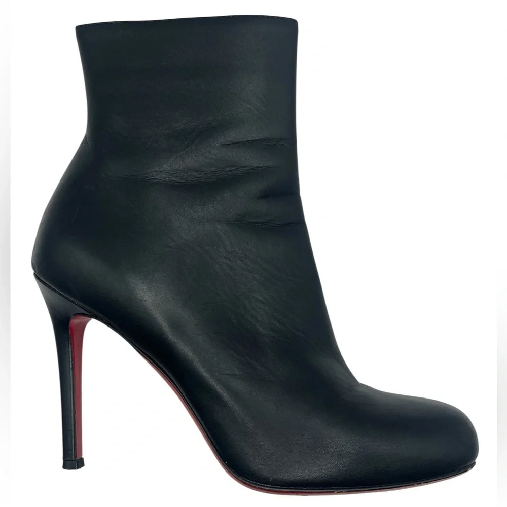 CHRISTIAN LOUBOUTIN Black Leather Ankle Boots Red Sole Size 37.5 / 7.5 Stiletto
